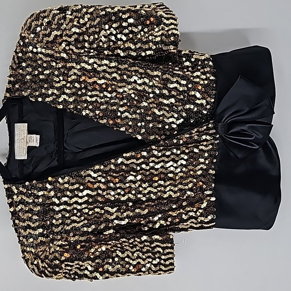 Barbara Chodos for Michael Marcella Gold Sequined+Black Taffeta Evening Jacket - Picture 17 of 17